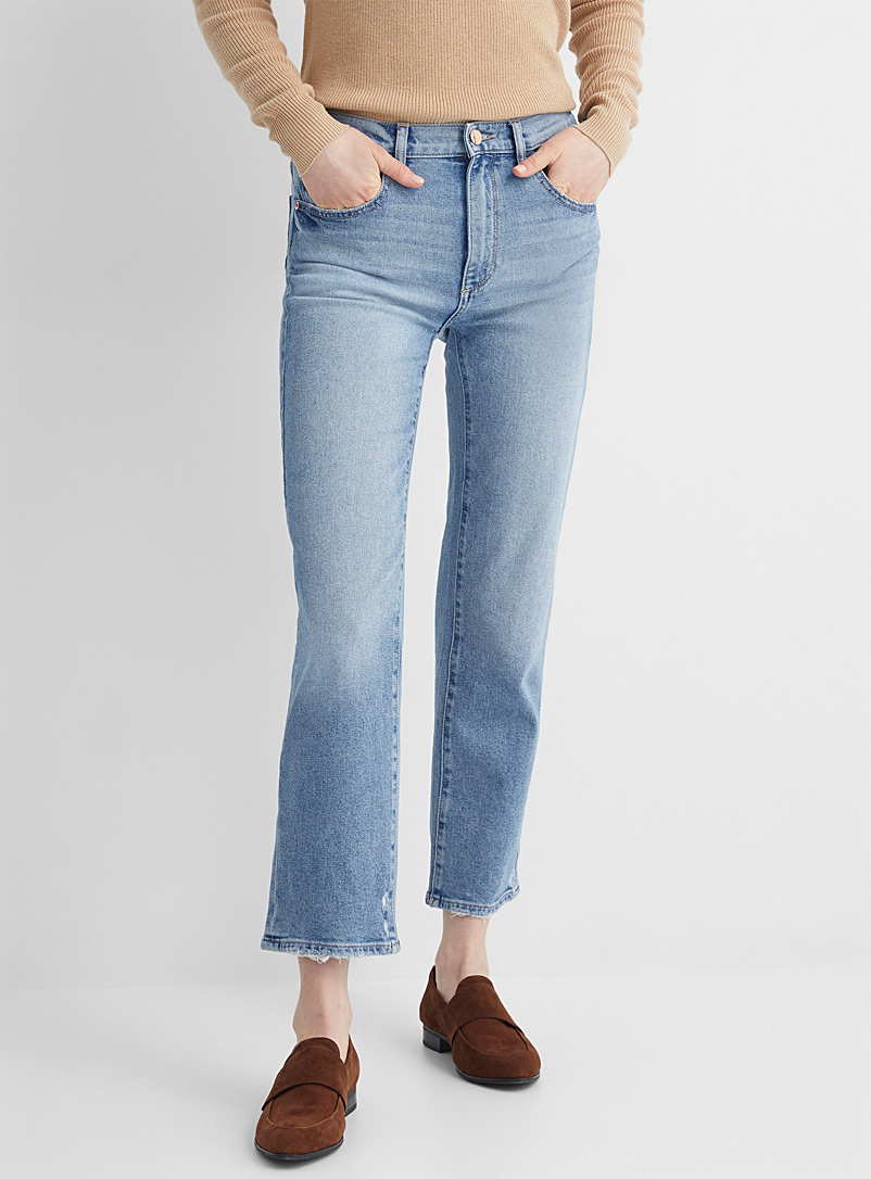 DL1961: Le jean droit court Patti délavé Bleu moyen-ardoise pour femme