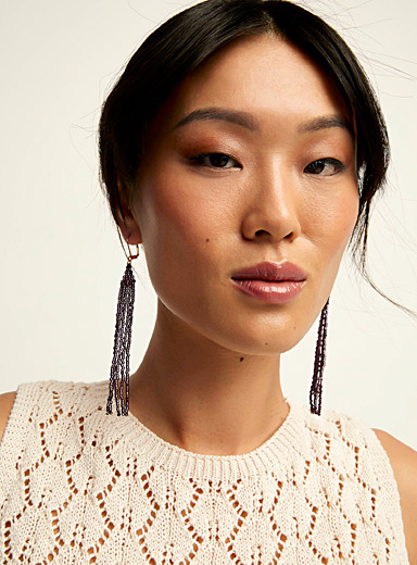 Three Sisters by Emma: Les boucles d'oreilles longues franges perl&eacute;es Noir