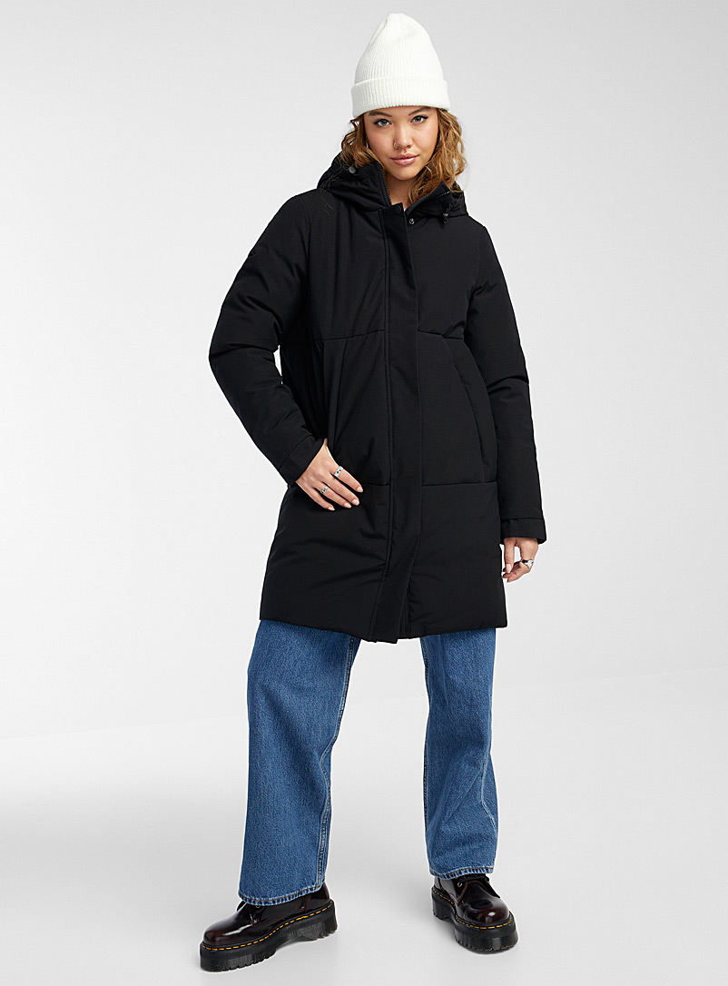 Twik Black Recycled polyester mid-length parka for women