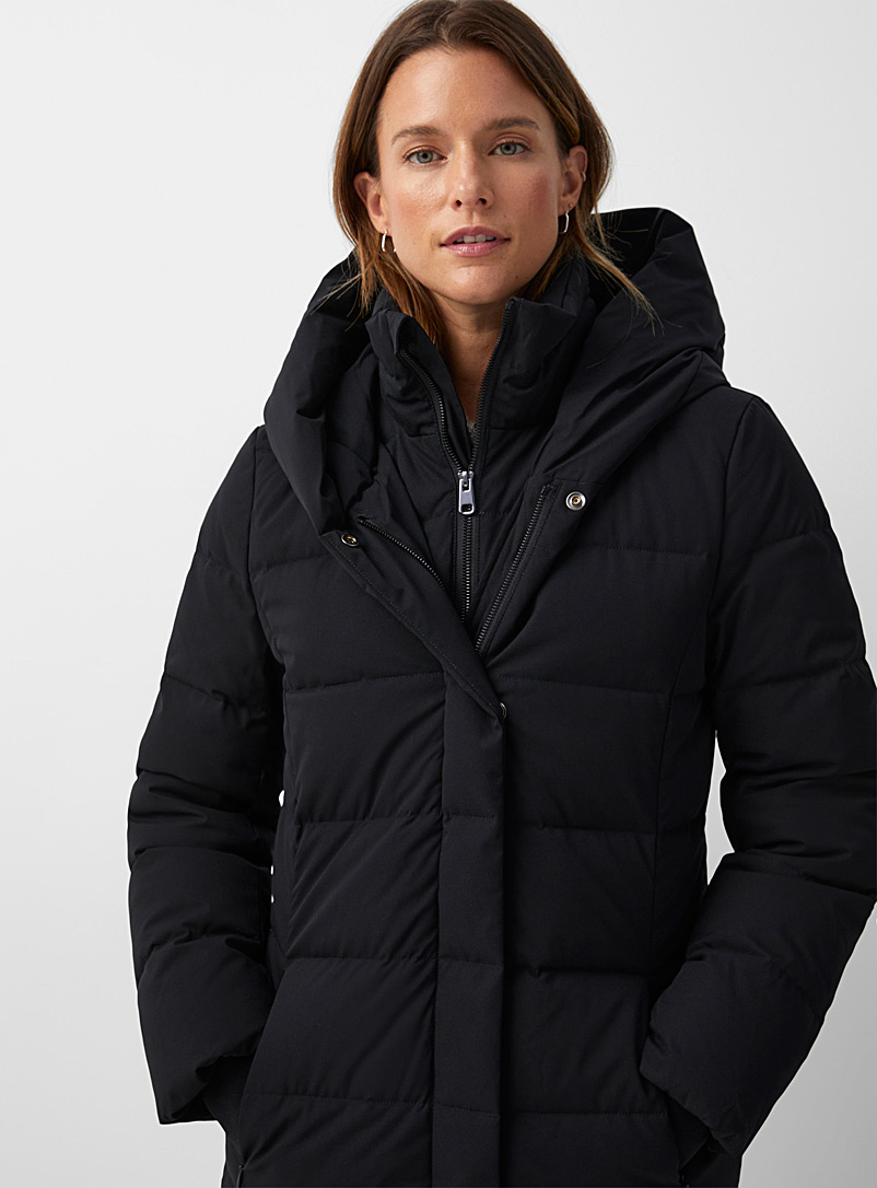 Contemporaine Black Double-collar 3/4 puffer jacket for women