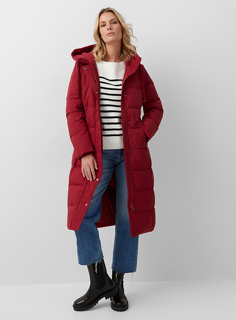 Contemporaine Cherry Red Long hooded puffer jacket for women