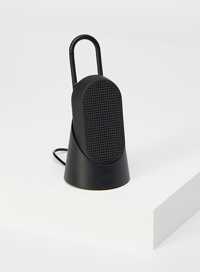 Lexon Black Mino T small speaker with built-in snap hook for men