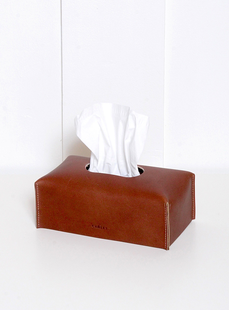 Atelier Chalet: La boîte papier mouchoir en cuir rectangulaire Brun