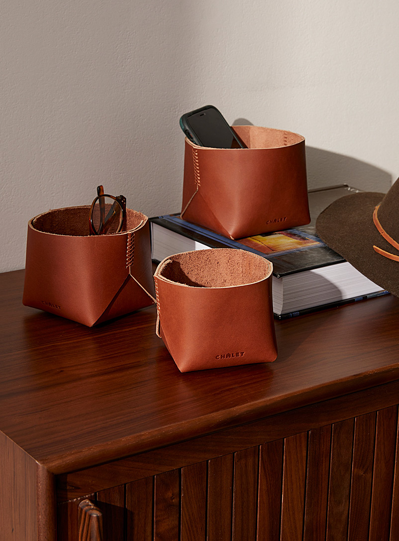 Atelier Chalet Brown Genuine leather decorative bowls Set of 3