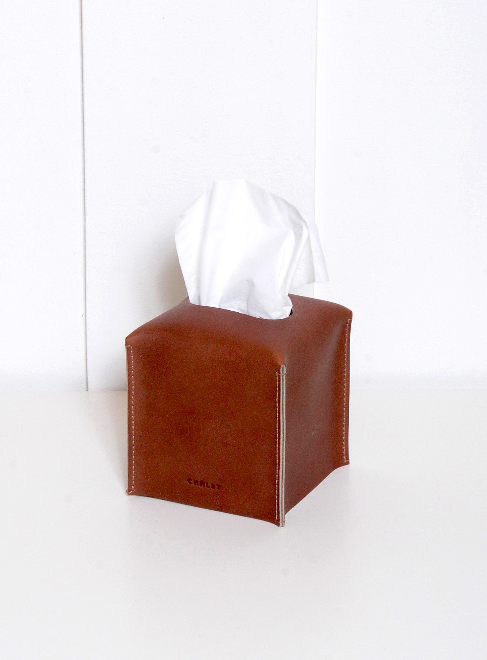 Atelier Chalet Cubic Leather Tissue Box Cover In Brown