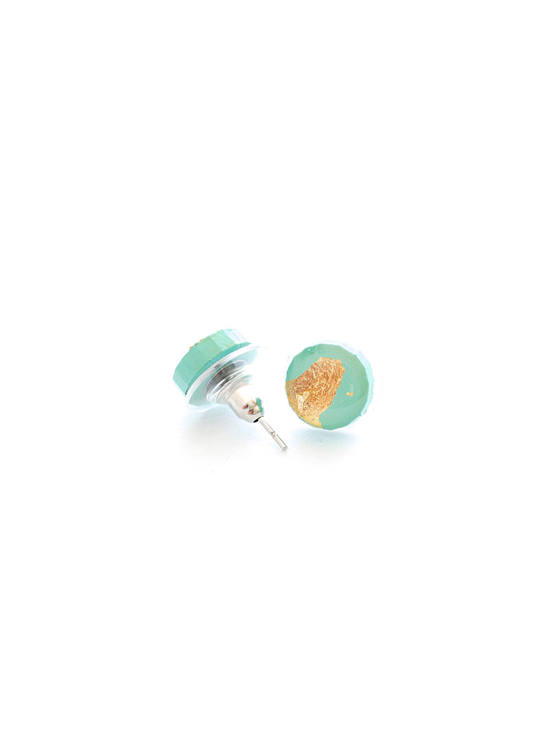 Collage Studio Teal Gold leaf round earrings