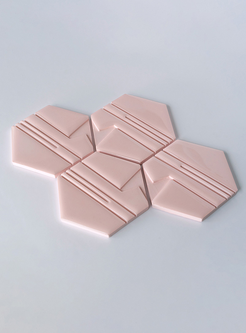 Collage Studio Pink Raw hexagon coasters Set of 4