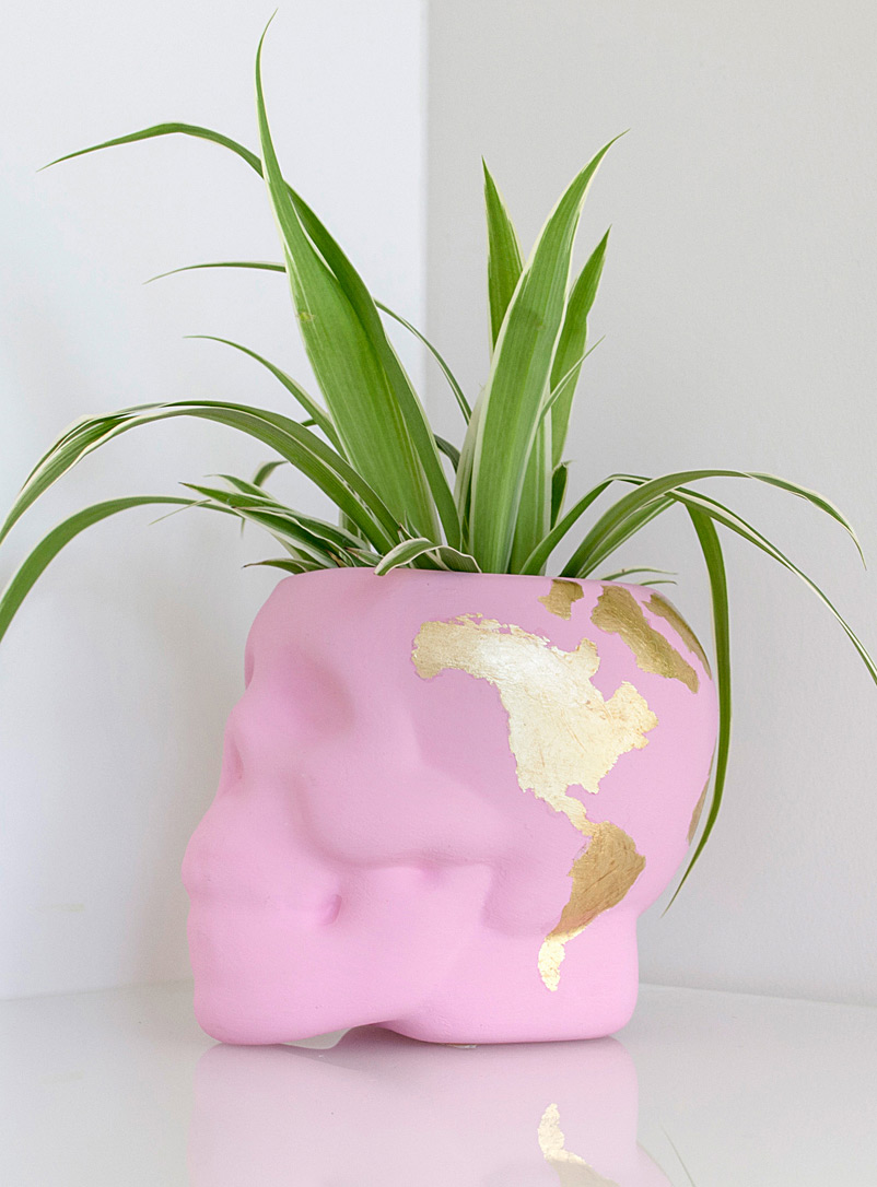 Collage Studio: Le cache-pot crâne feuilles d'or Rose