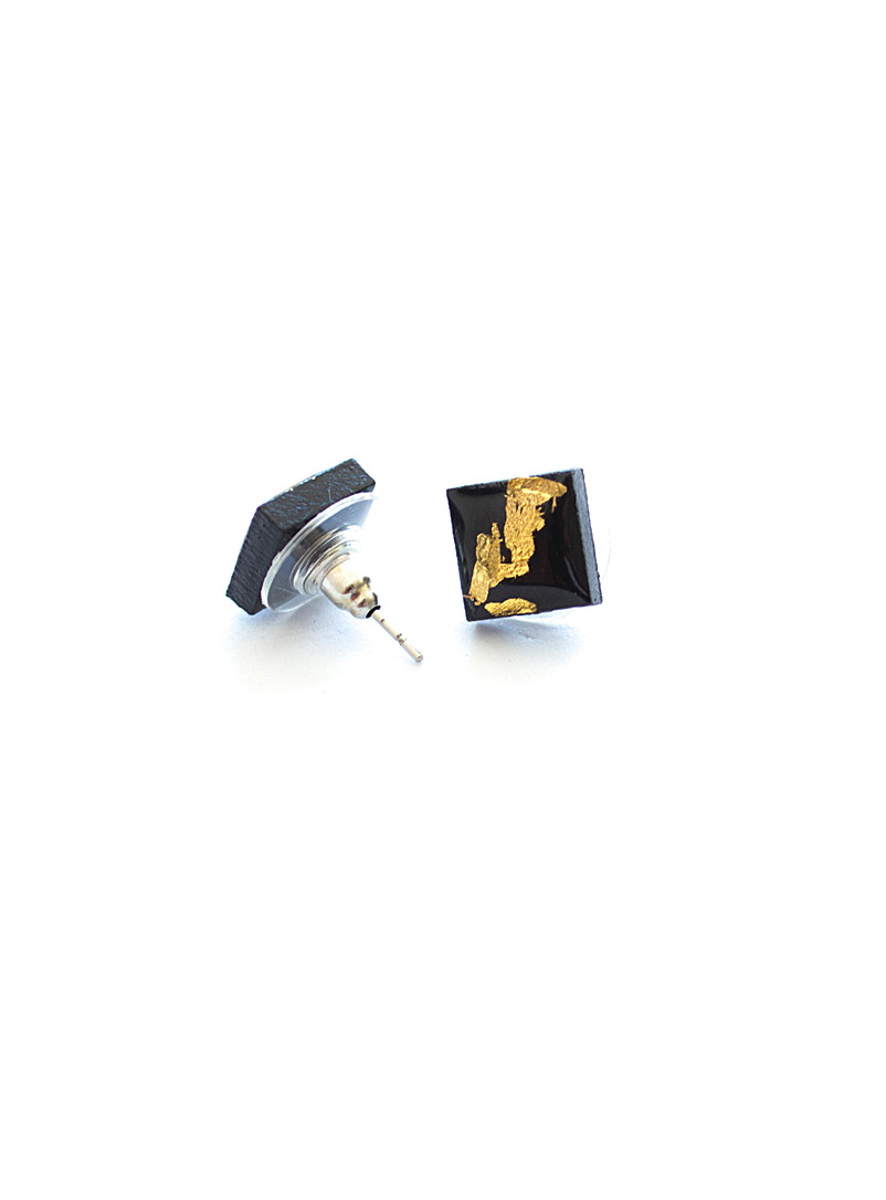 Collage Studio Black Gold leaf square earrings