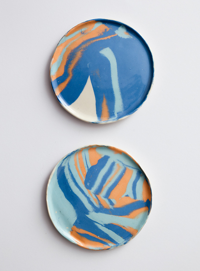 Meg Does Pottery Blue Nerikomi porcelain plates Set of 2