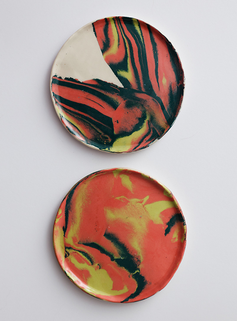 Meg Does Pottery Pink Nerikomi porcelain plates Set of 2