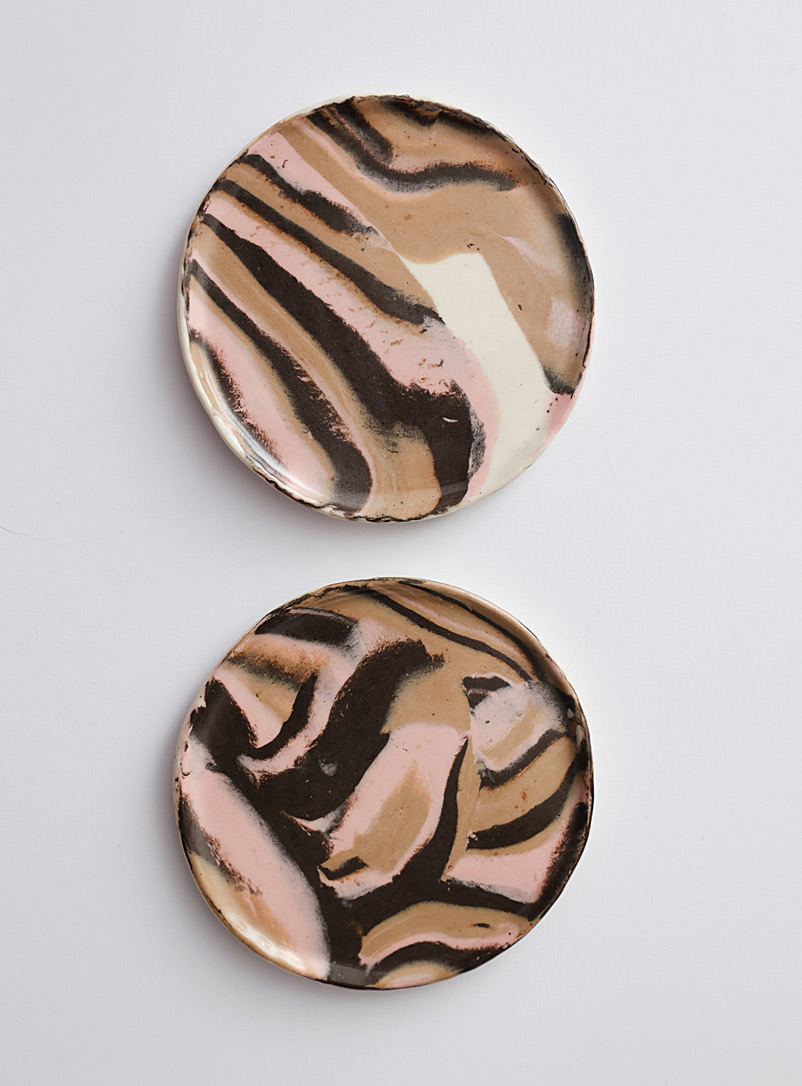 Meg Does Pottery Dusky Pink Nerikomi porcelain plates Set of 2