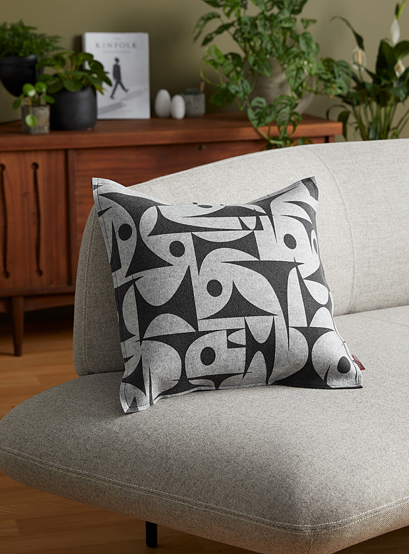Lorraine Tuson Patterned Grey Graphic merino wool felt cushion 46 x 46 cm