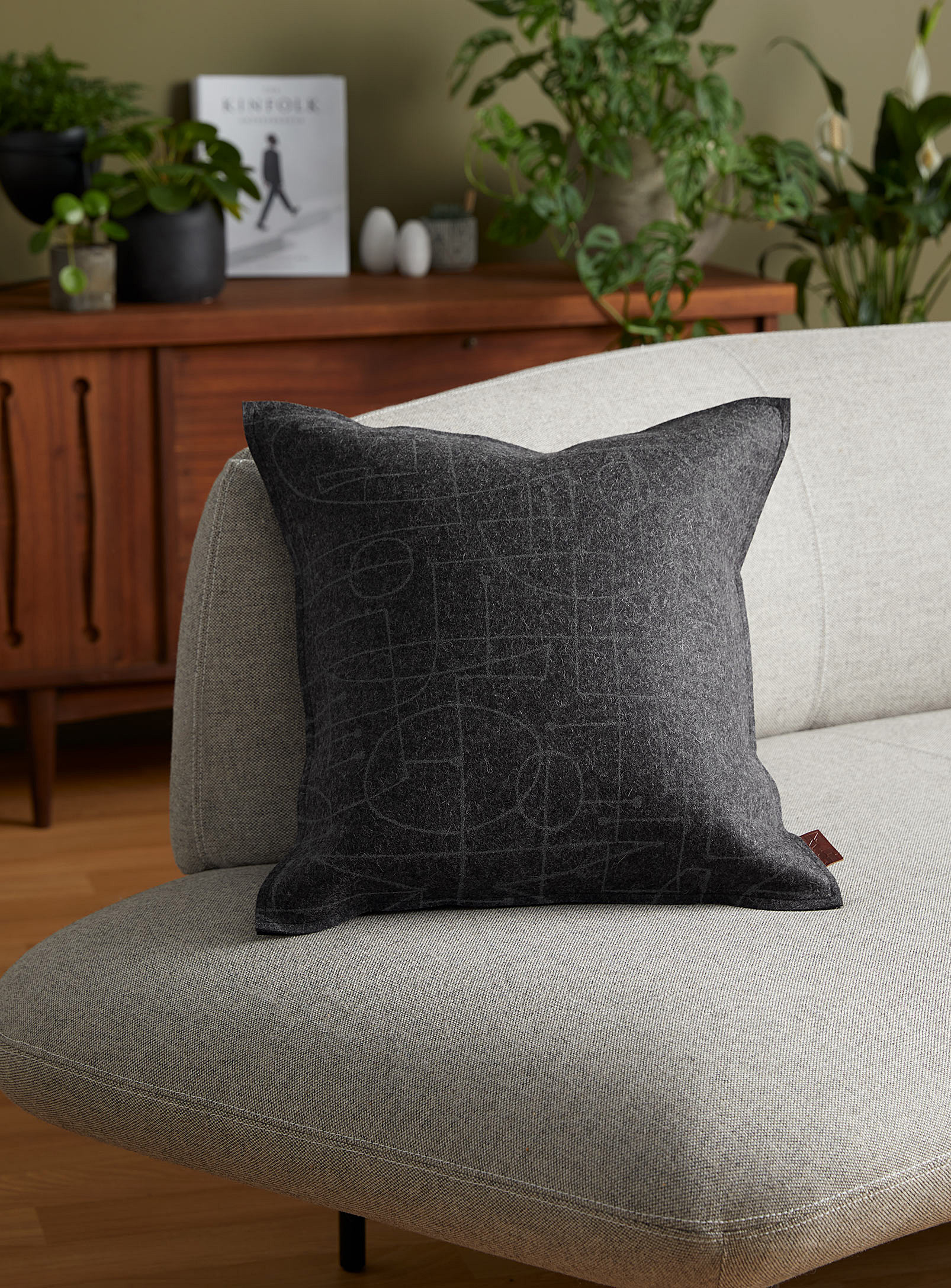 Lorraine Tuson Graphic Merino Wool Felt Cushion 46 X 46 Cm In Charcoal