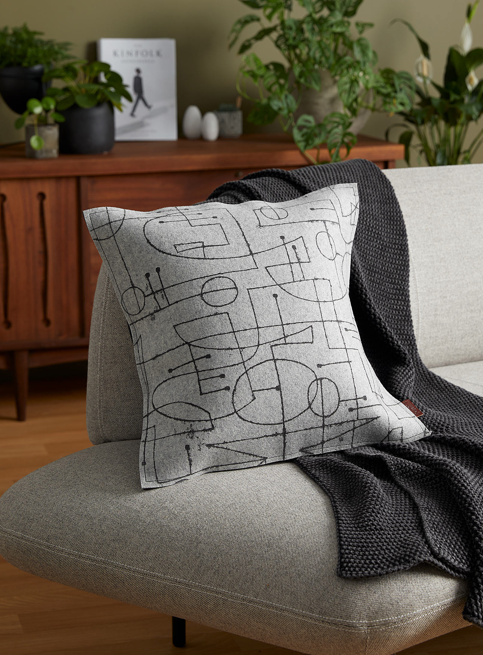 Lorraine Tuson Graphic Merino Wool Felt Cushion 46 X 46 Cm In Grey