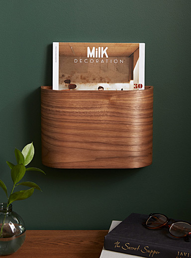 Walnut wall magazine holder