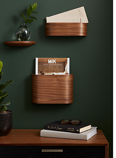 Walnut wall magazine holder