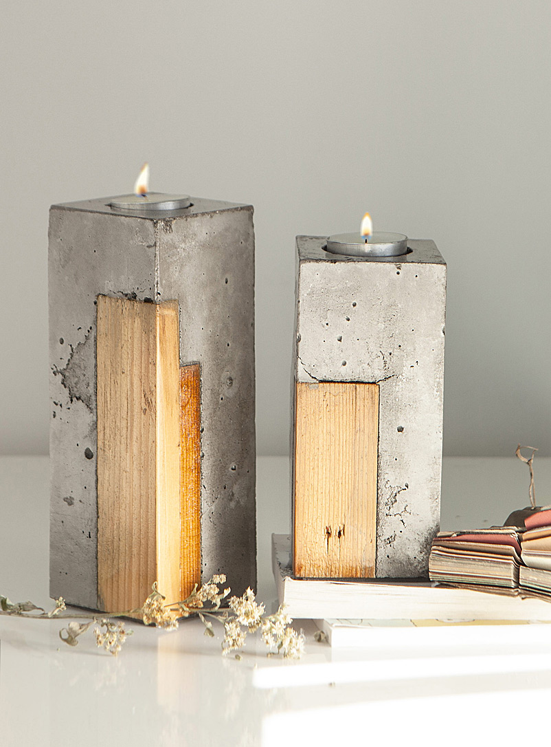 Raphaël Zweidler Assorted Lucia wood and concrete single candle holder 2 sizes available