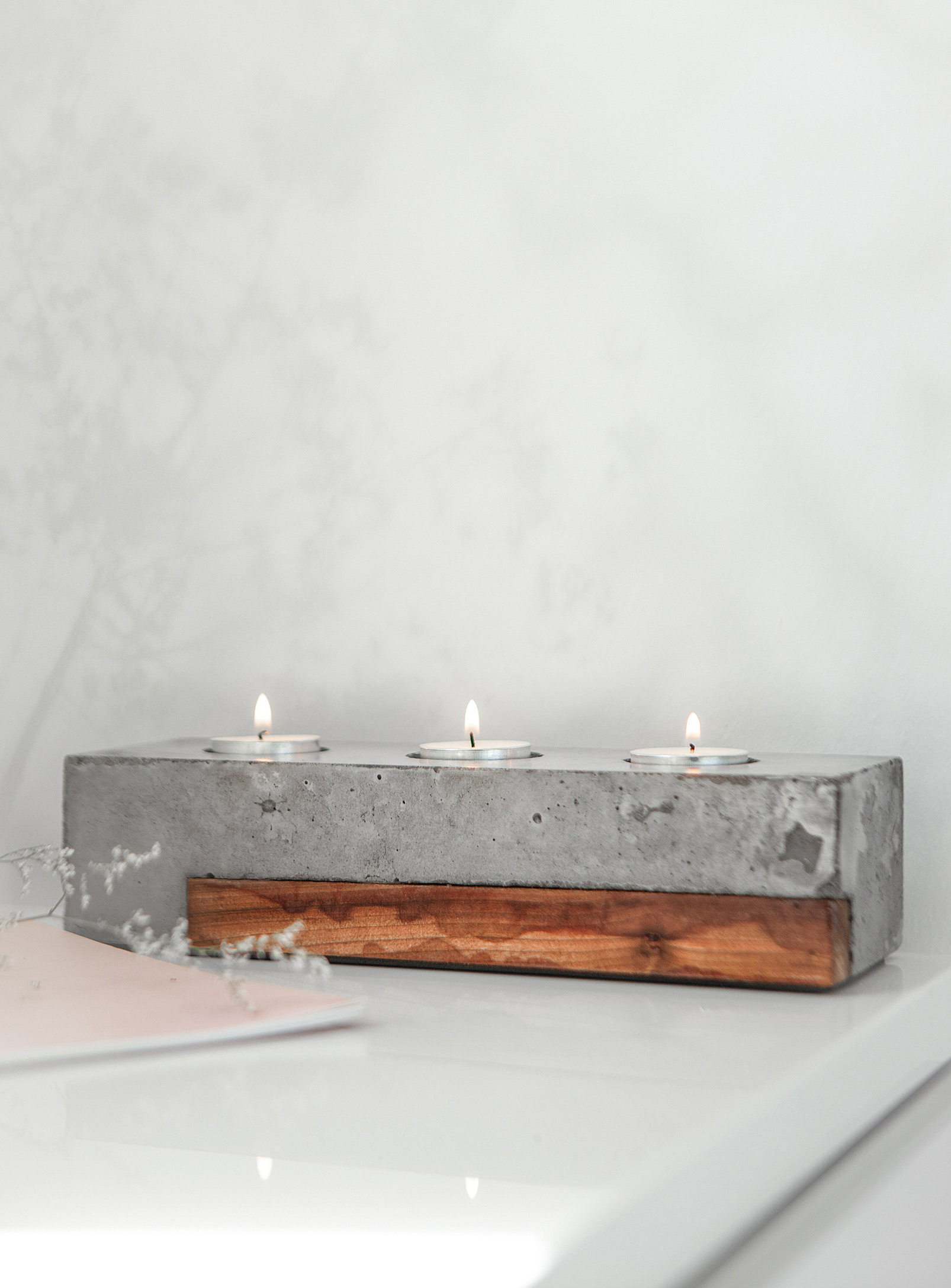 Raphaël Zweidler Sonoma Wood And Concrete Triple Candle Holder In Assorted