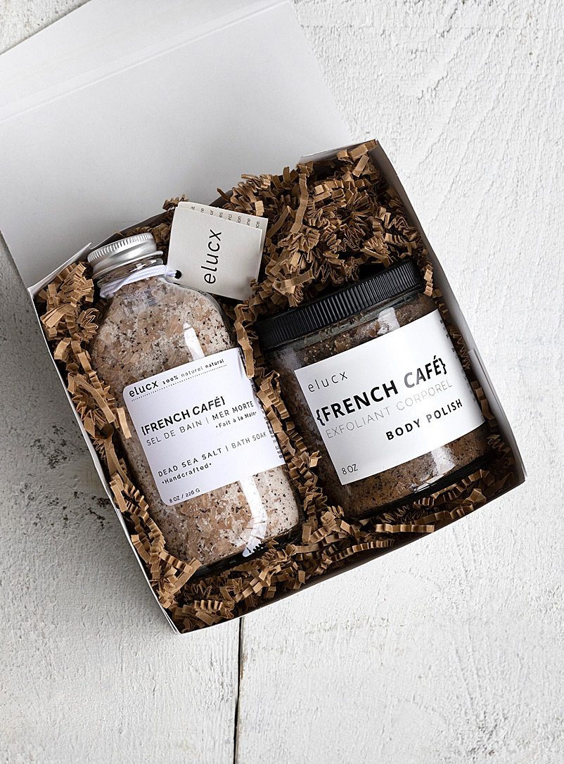 Elucx Assorted French Café gift set Bath salts and body scrub