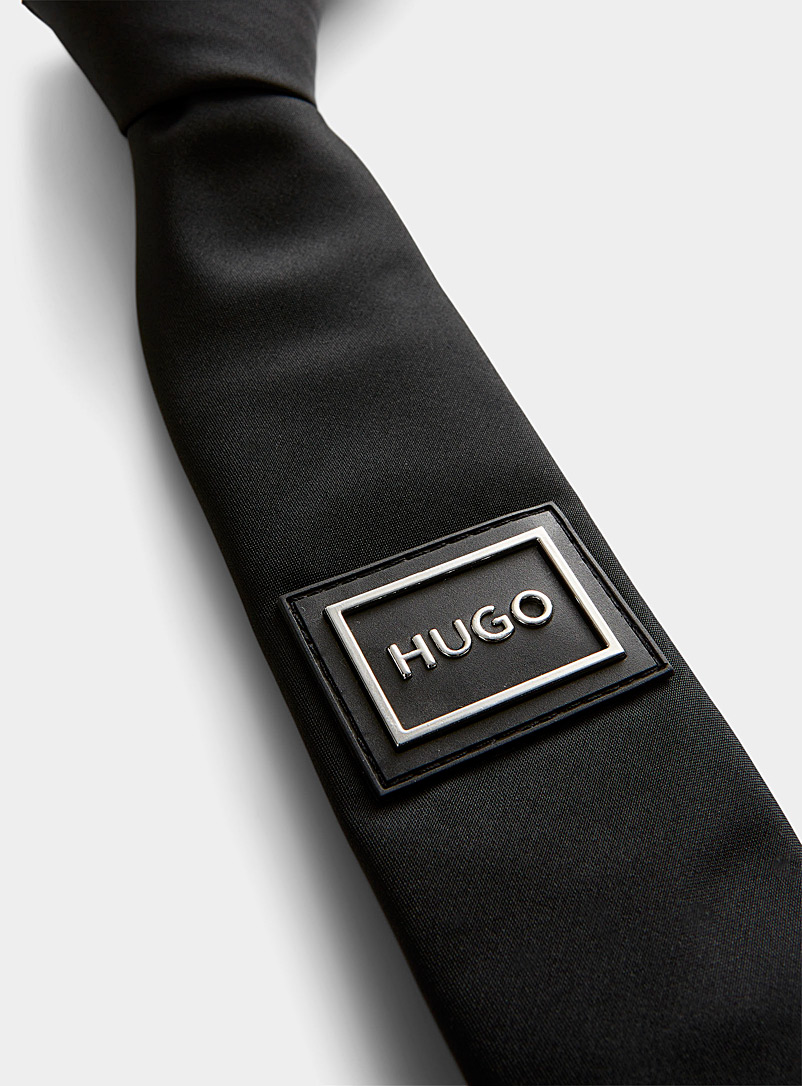 HUGO Black Logo-plate tie for men