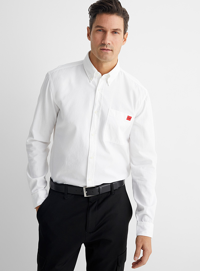HUGO White Evito oxford shirt Slim fit for men