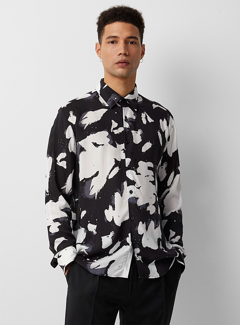 HUGO Black Ermo abstract shirt Modern fit for men