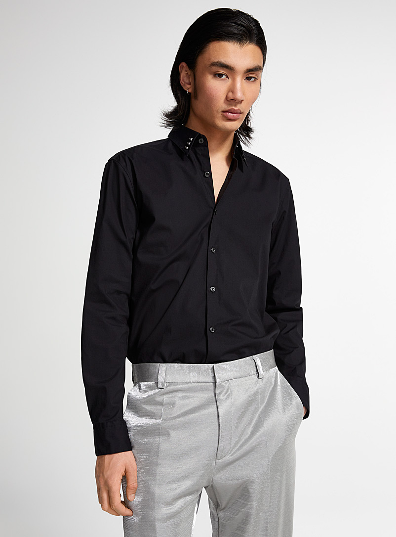 HUGO Black Ermo collar-bar shirt Slim fit for men