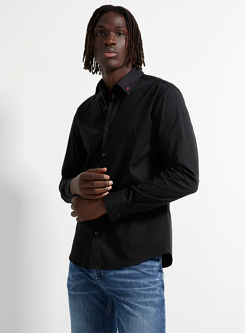 HUGO: La chemise Ermo col signé Coupe ajustée Noir pour homme