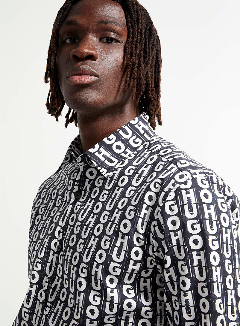 HUGO: La chemise monogramme Ermo Coupe ajustée Noir à motif pour homme