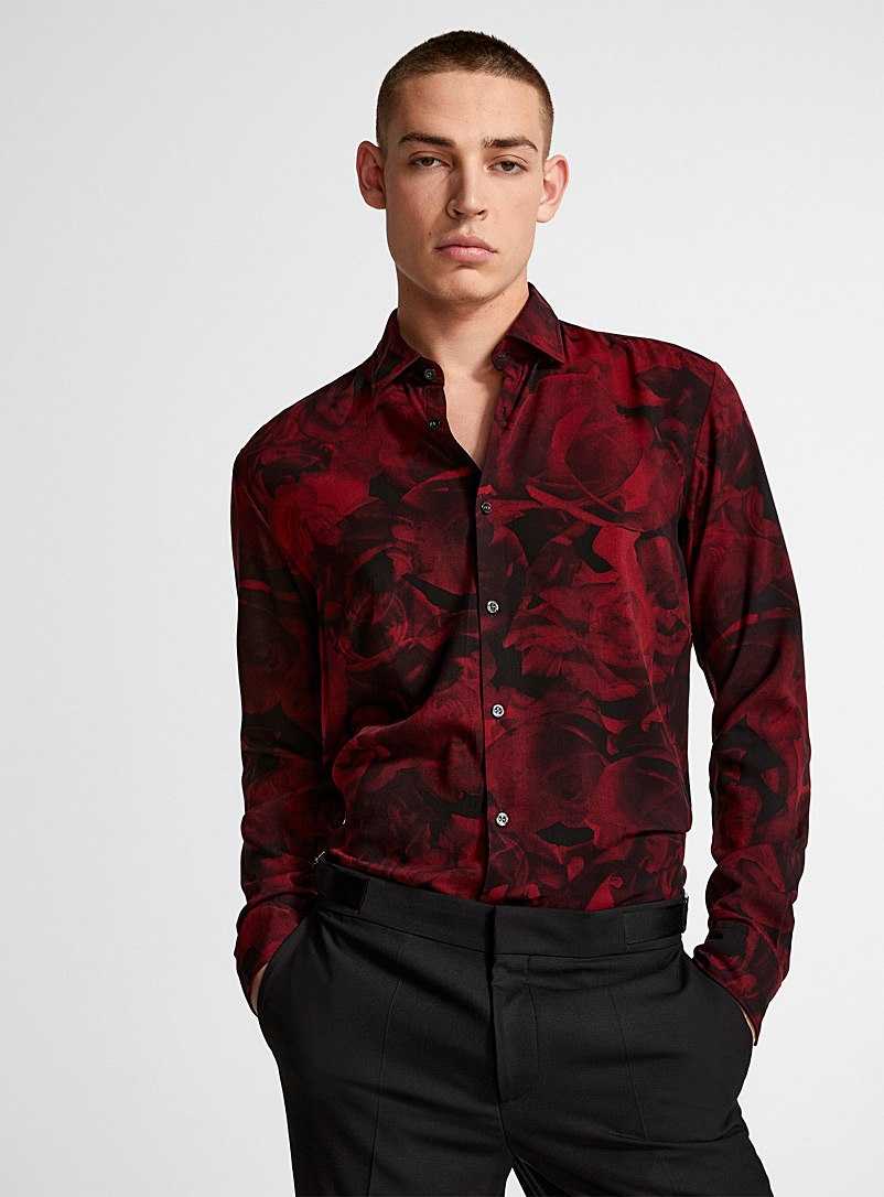 HUGO: La chemise Ermo roses écarlates Rouge foncé-vin-rubis pour homme