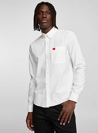 HUGO White Evito Oxford shirt for men