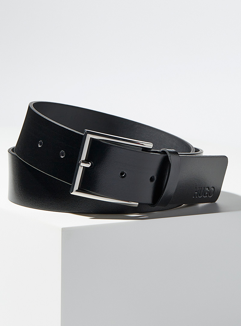 HUGO Black Embossed logo belt for men