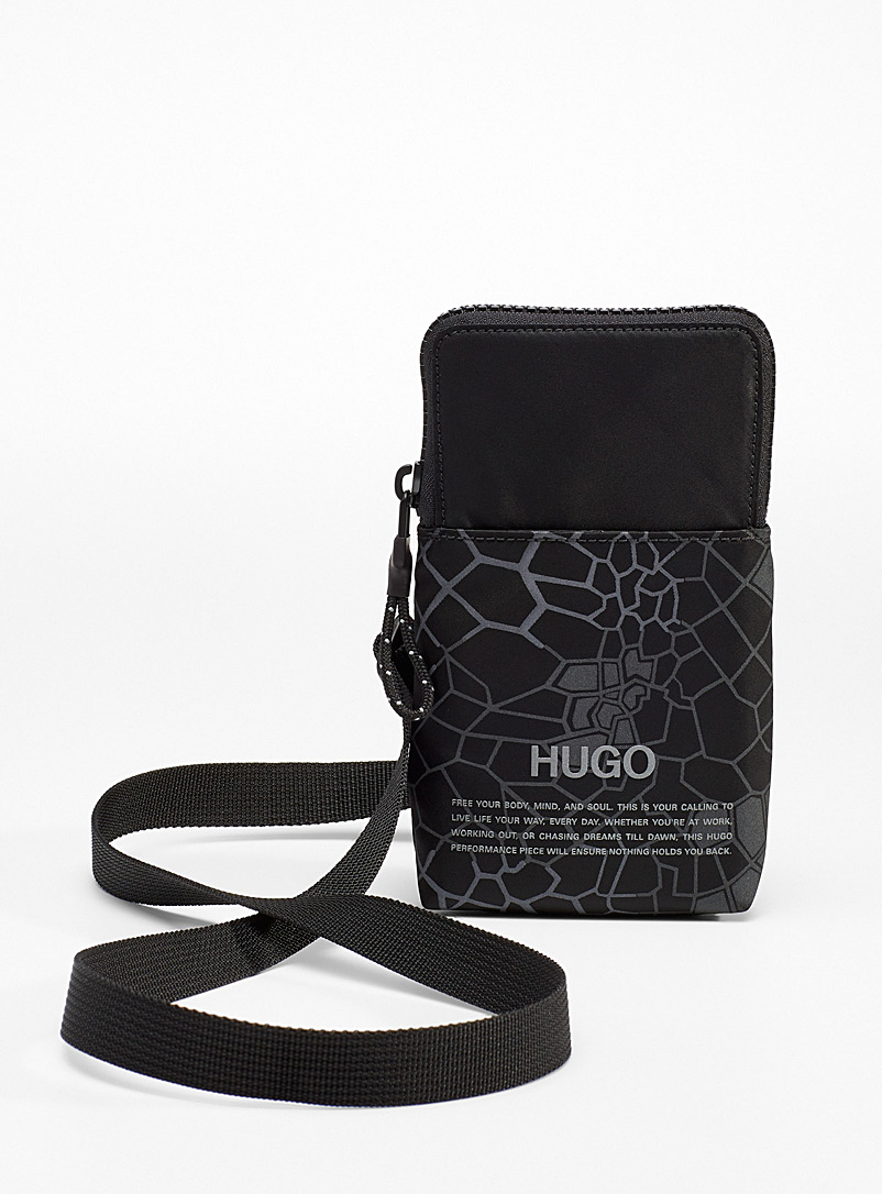 HUGO Black Scale-print phone clutch for men