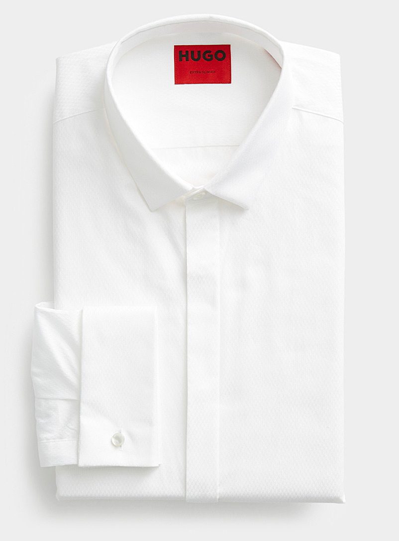 HUGO: La chemise Ejinar poignets français Coupe ajustée Blanc pour homme