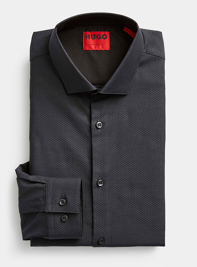 HUGO: La chemise jacquard losanges Coupe ajustée Noir pour homme