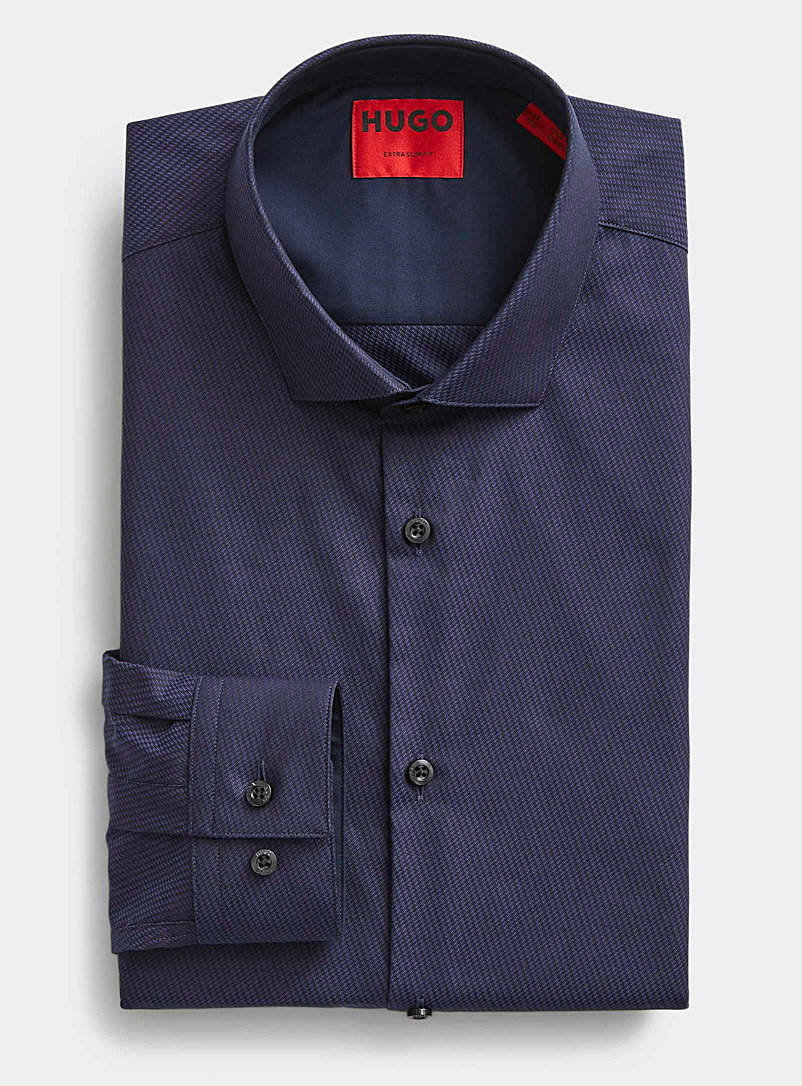 HUGO: La chemise jacquard losanges Coupe ajustée Marine pour homme