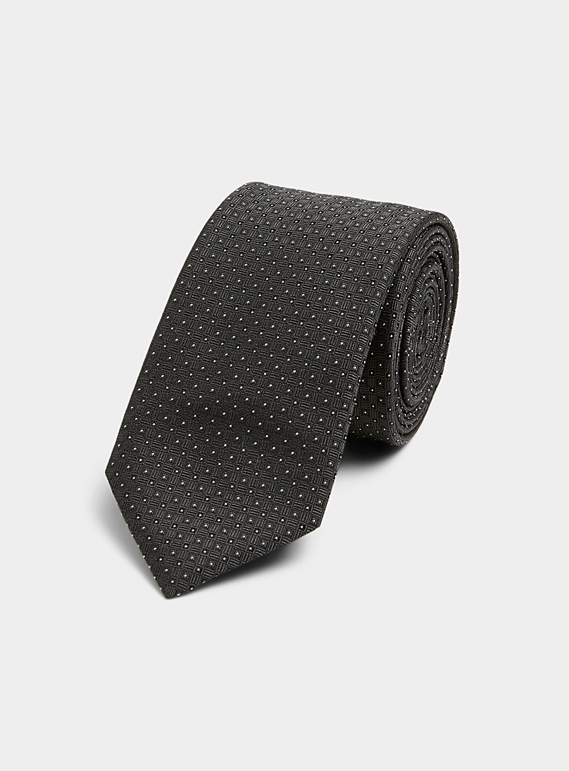 HUGO Black Check jacquard dotwork tie for men
