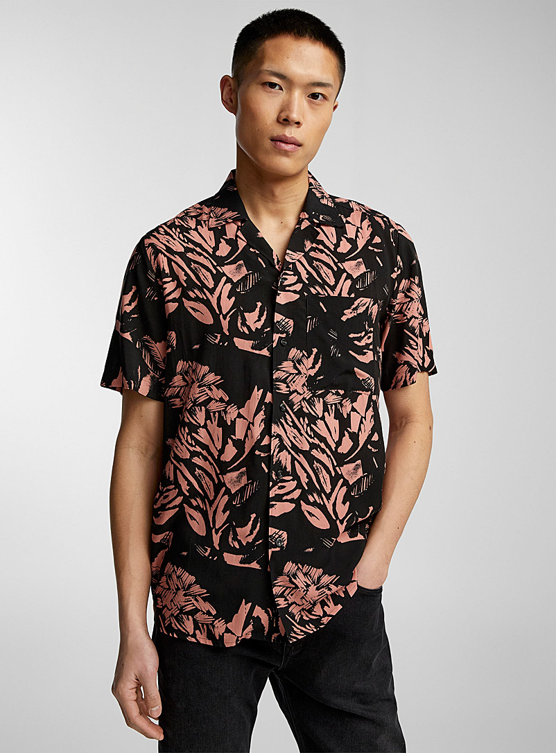 HUGO: La chemise cabana abstraction rosée Noir à motifs pour homme