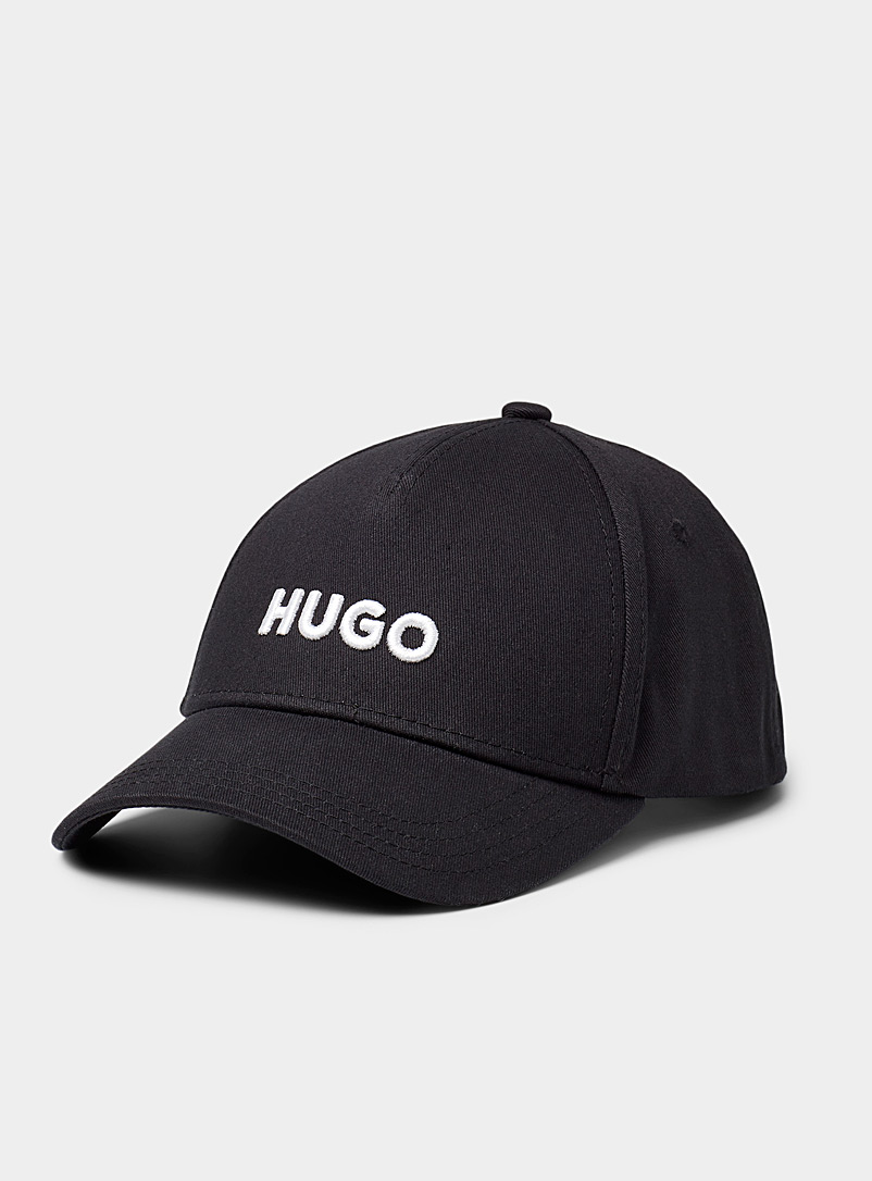 HUGO Black Embroidered white logo cap for men