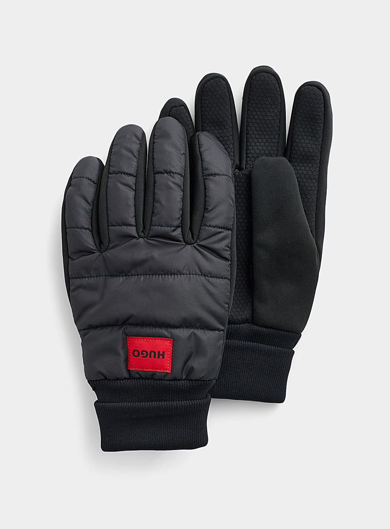 HUGO Black Logo patch quilted gloves for men