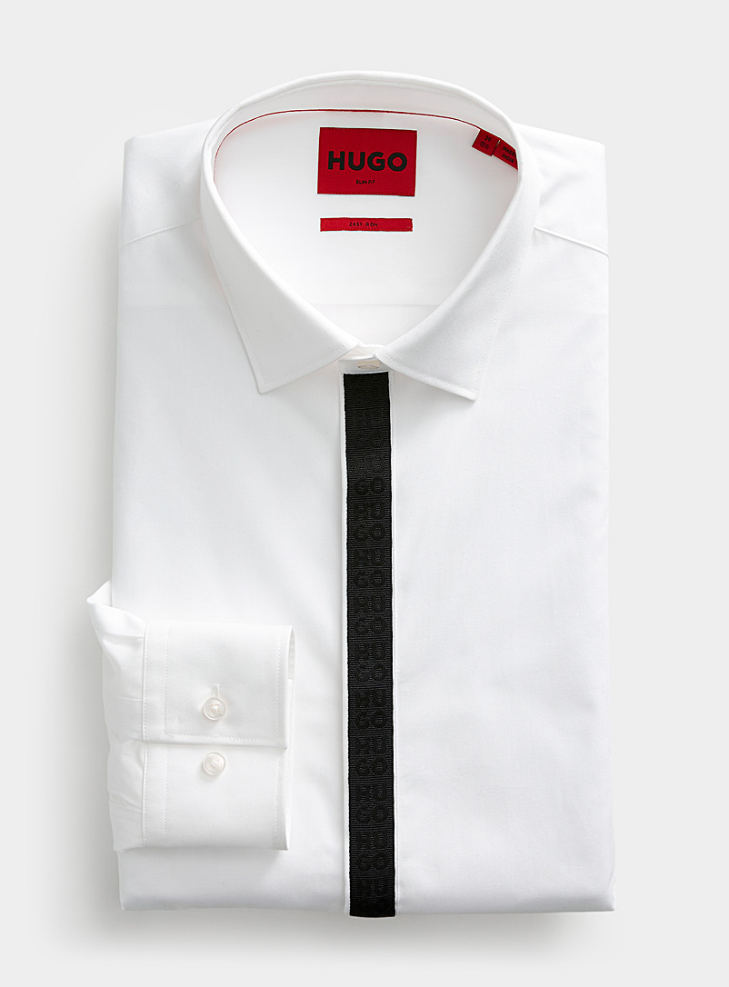 HUGO: La chemise ruban logo Coupe ajustée Blanc pour homme