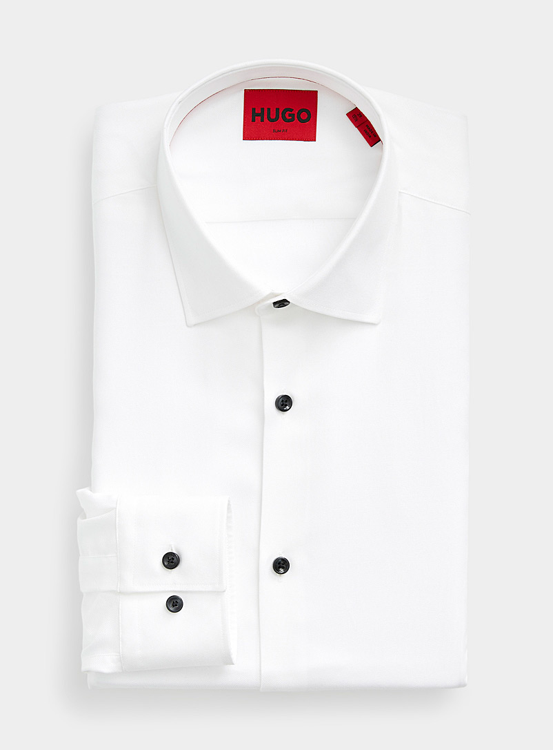 HUGO White Contrast button fluid twill shirt Semi-slim fit for men