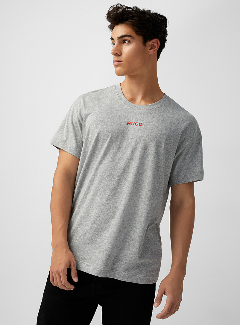 HUGO Grey Red logo grey lounge T-shirt for men