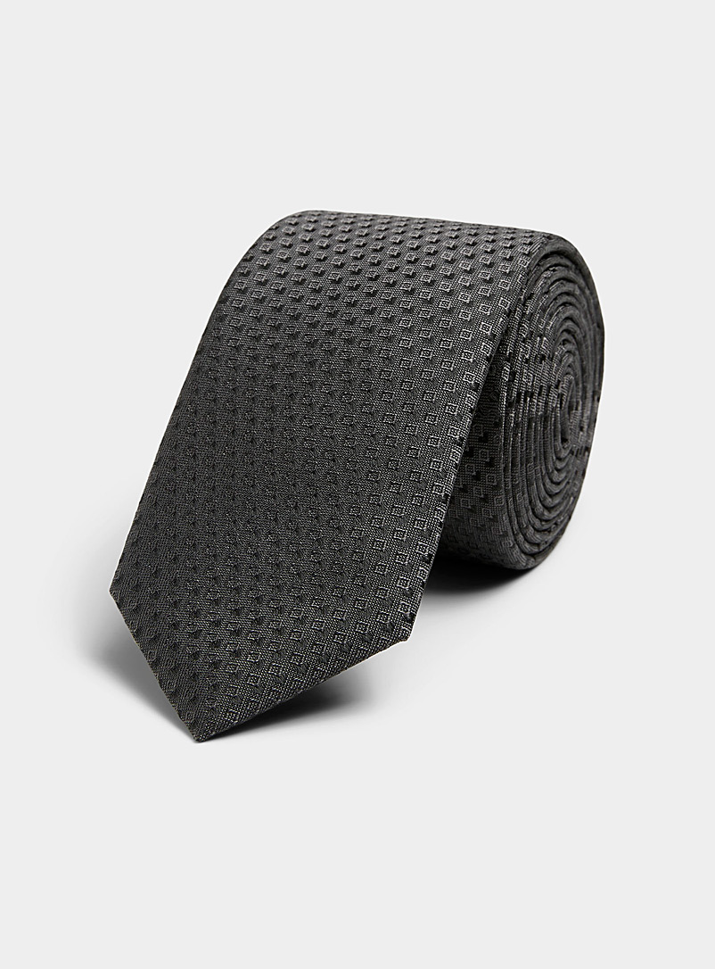 HUGO Dark Grey Monochrome 3D square tie for men
