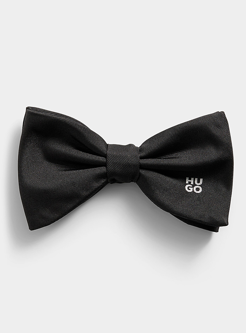 HUGO Black Silver logo bow tie for men