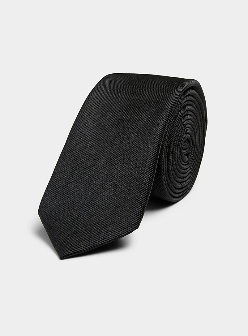 HUGO: La cravate monochrome plaque logo Noir pour homme