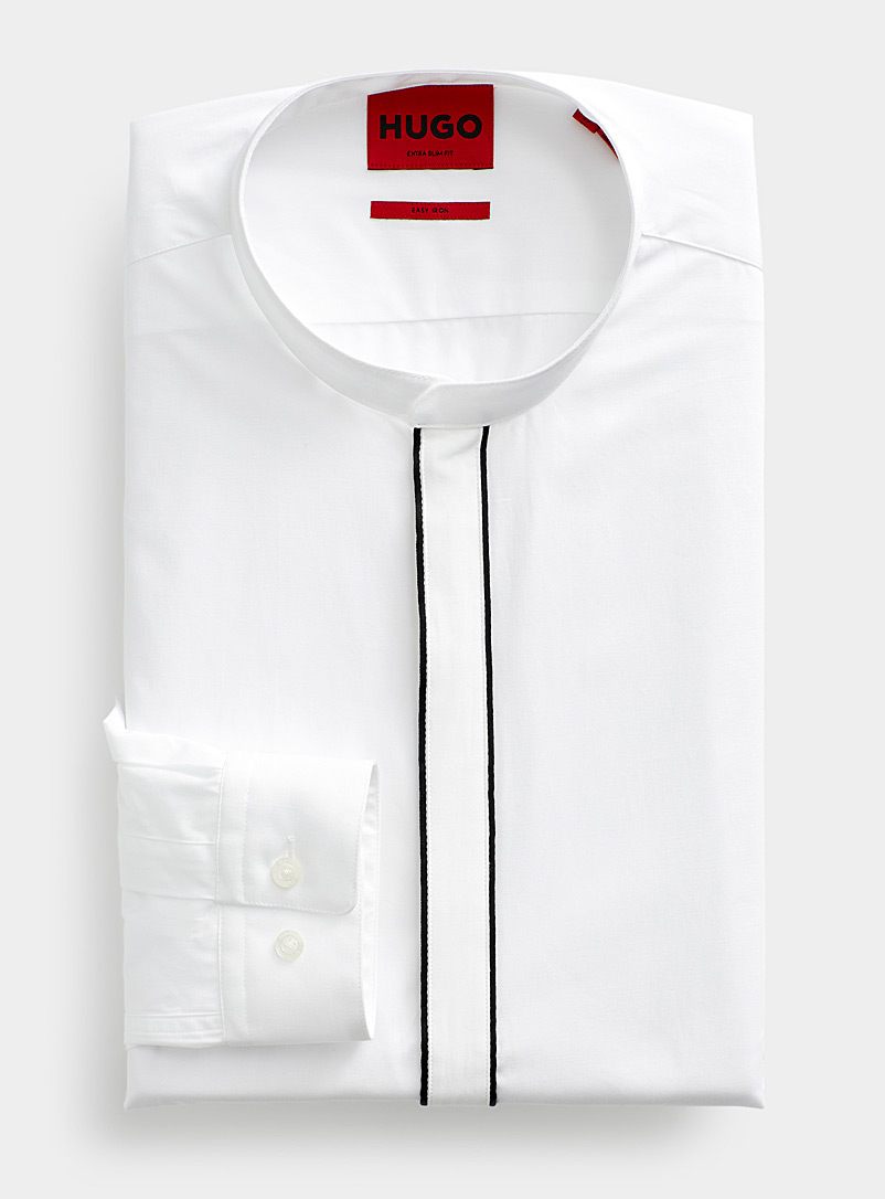 HUGO: La chemise col officier liséré contraste Coupe ajustée Blanc pour homme