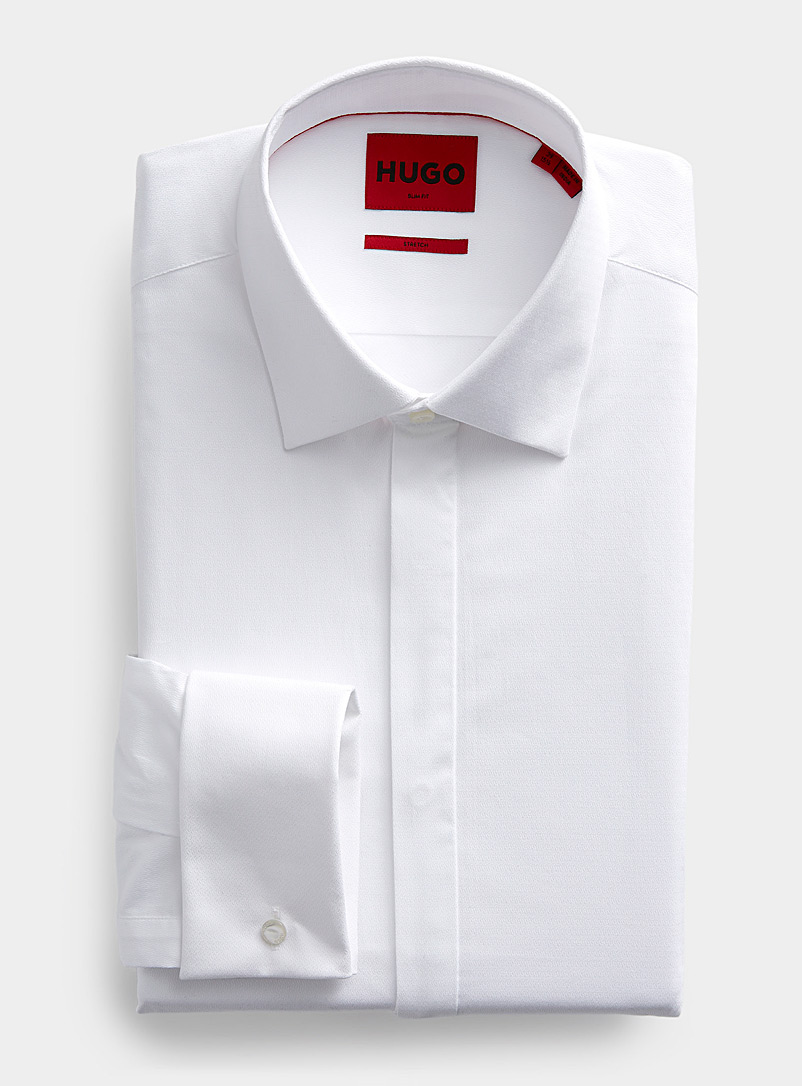 HUGO White White tone-on-tone jacquard shirt Modern fit for men