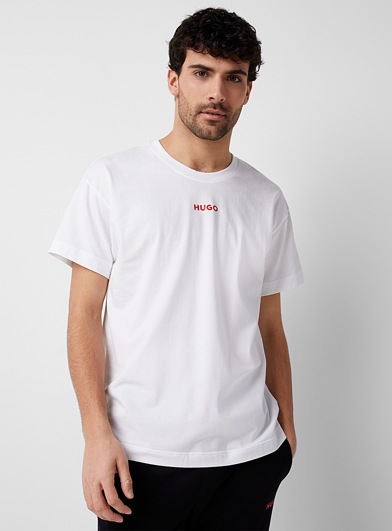 HUGO White Red logo lounge T-shirt for men